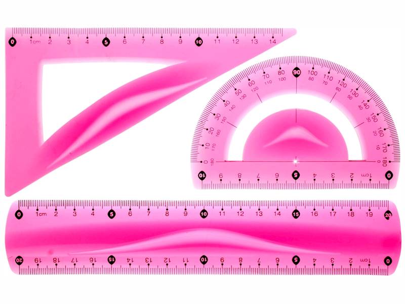 zestaw kreślarski 3 elem. linijka 20cm różowy