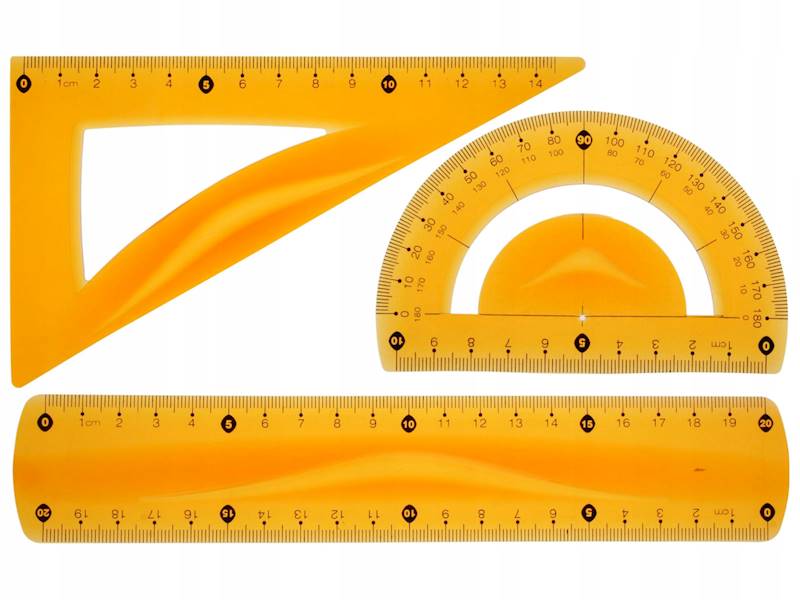 zestaw kreślarski 3 elem. linijka 20cm pomarańczow