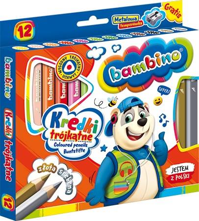 Kredki bambino 12 kol. Majewski w drewnie T Miś
