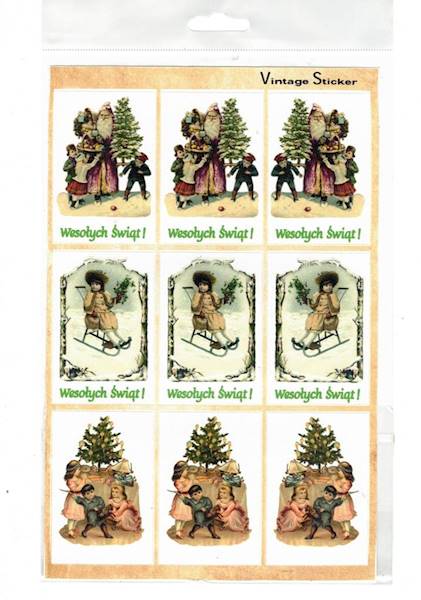 Arkusz Naklejek Vintage 16,5x23,5cm Wesołych Świąt