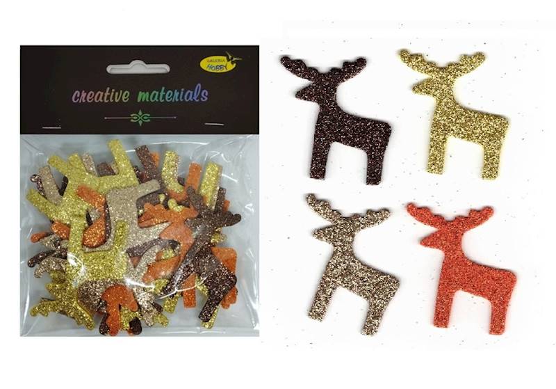 Piankowe Renifery brokatowe 5,5cm mix 30szt.