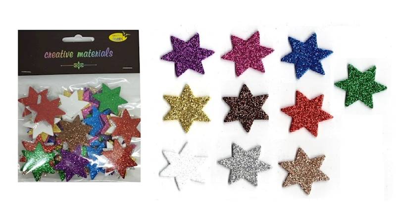 Piankowe Gwiazdki brokatowe 3,5cm 60szt. mix kol.