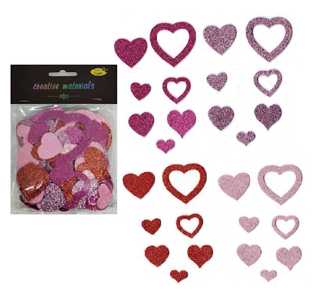 Piankowe Serca 2,6-6,5cm mix 88szt. brokatowe