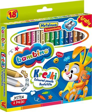 Kredki bambino 18 kol. Majewski  w drewnie  Zając