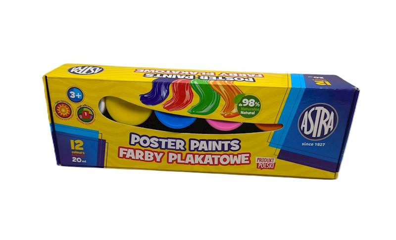 Farby plakatowe 12 kolorów 20ml ASTRA