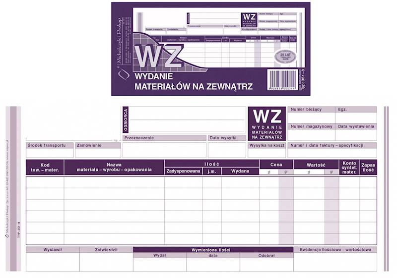 WZ 351-8 wydanie materiałów na zewnątrz