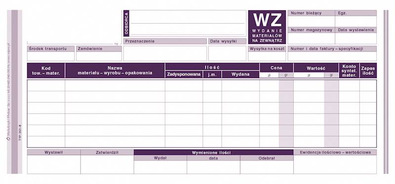 WZ 351-8 wydanie materiałów na zewnątrz