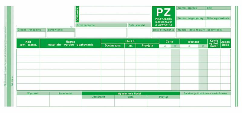 PZ 352-8 Przyjęcie materiałów z zewnątrz