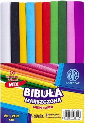 Bibuła marszczona 25x200cm mix kolorów 10 sztuk 