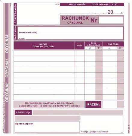 Rachunek 2/3 A5 dla zwolnionych z VAT O/K 230-4