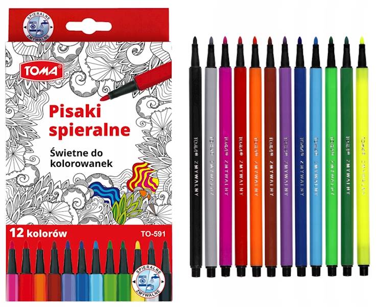 Pisaki flamastry spieralne 12 kolorów TOMA