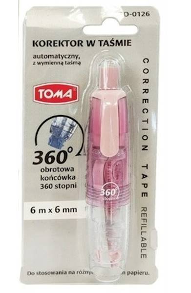 Korektor w taśmie TOMA w pisaku TO-126 różowa