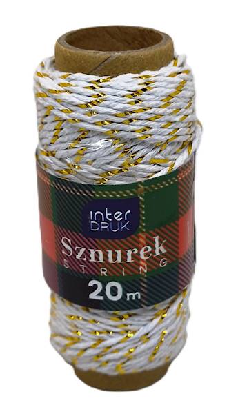 Sznurek 20m Christmas biało-złoty