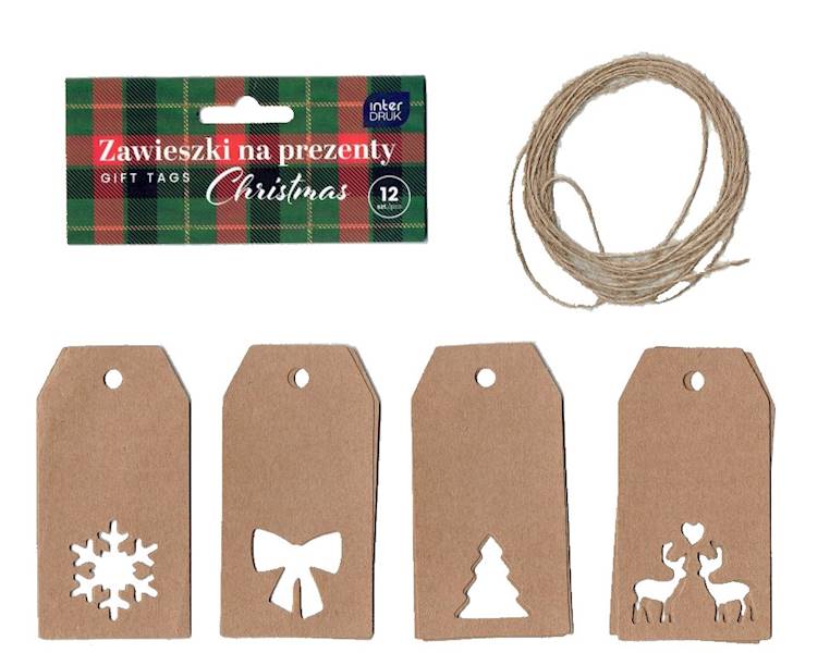 Zawieszki na prezent 12 szt. Christmas Kraft wycię