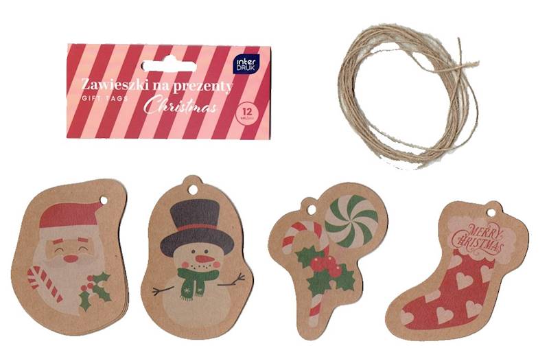 Zawieszki na prezent 12 szt. Christmas Kraft