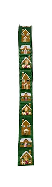 Wstążka rypsowa 1,5 cm x 3 m Christmas Domki zielo