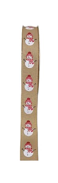 Wstążka rypsowa 1,5 cm x 3 m Christmas Bałwany beż