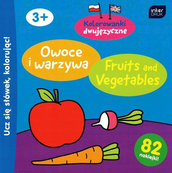Kolorowanka z naklejkami dwujęzyczna Owoce i warzy