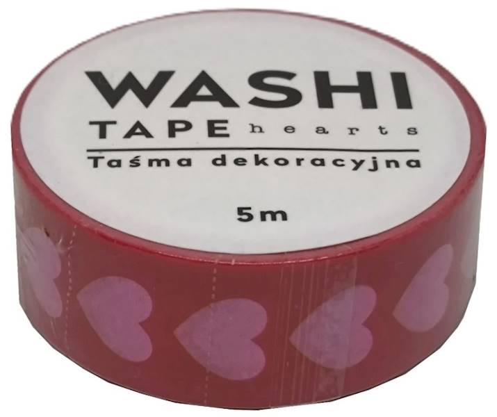 Taśma dekoracyjna WASHI 15 mm x 5 m HEARTS wzór 5