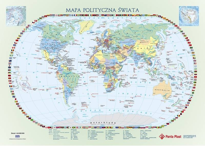 Podkład dwustronny A2 z mapą Świata Panta Plast