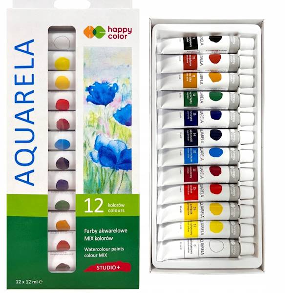 Farby akwarelowe 12 kolorów 12ml Happy Color