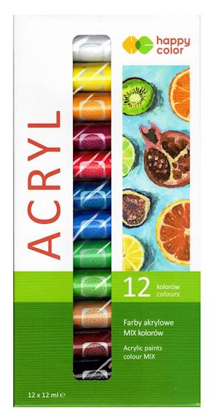 Farby akrylowe Acryl 12 kolorów 12ml Happy Color