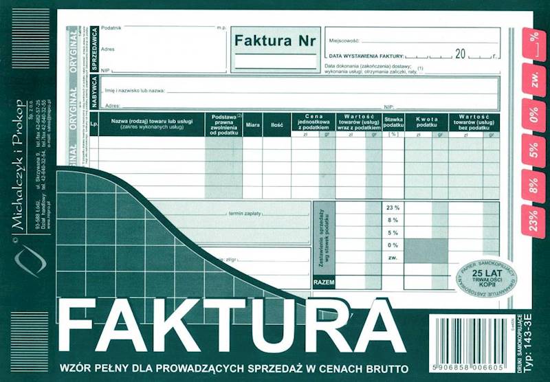 Faktura VAT A5 brutto pełna pozioma 143-3E