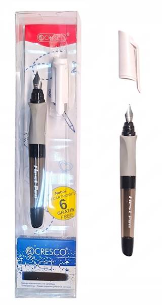 Pióro wieczne First Pen + 6 naboi szaro-białe