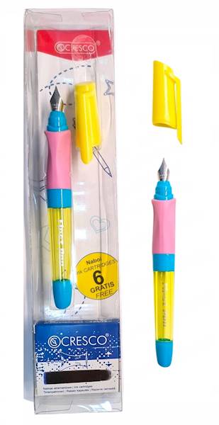 Pióro wieczne First Pen + 6 naboi żółto-różowe