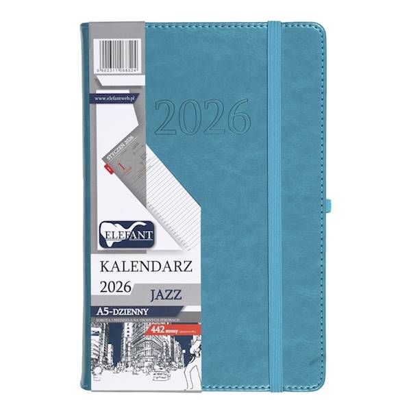 Kalendarz 2026 Elefant A5 Jazz dzienny turkusowy