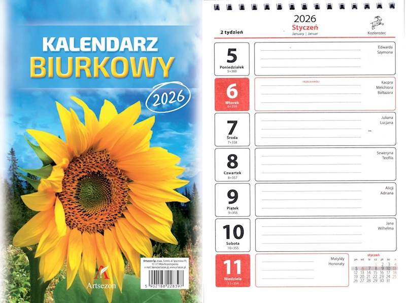 Kalendarz 2026 Artsezon biurkowy A5 stojący Słonec