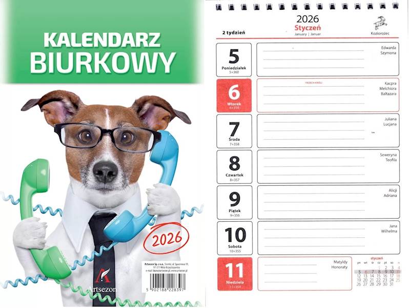 Kalendarz 2026 Artsezon biurkowy A5 stojący Pies