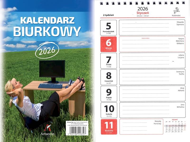 Kalendarz 2026 Artsezon biurkowy A5 stojący Łąka