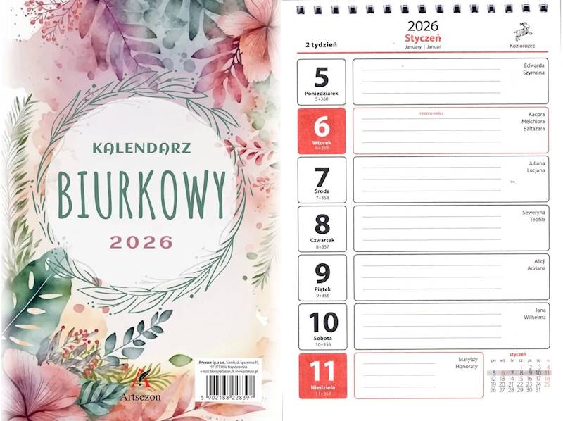 Kalendarz 2026 Artsezon biurkowy A5 stojący Liście