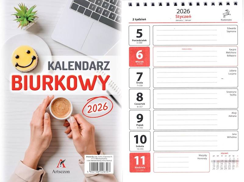 Kalendarz 2026 Artsezon biurkowy A5 stojący Kawa