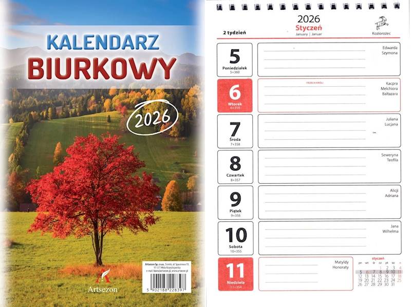 Kalendarz 2026 Artsezon biurkowy A5 stojący Drzewo