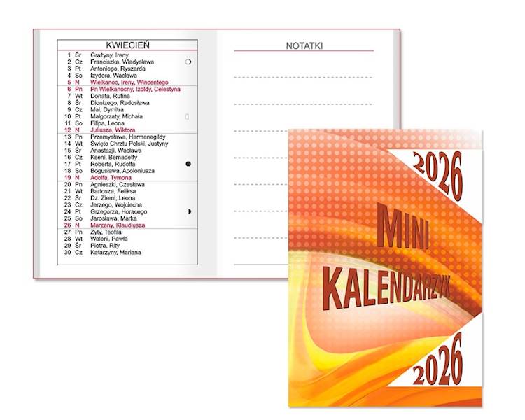 Kalendarz 2026 Sapt SK10 kieszonkowy mini żółty