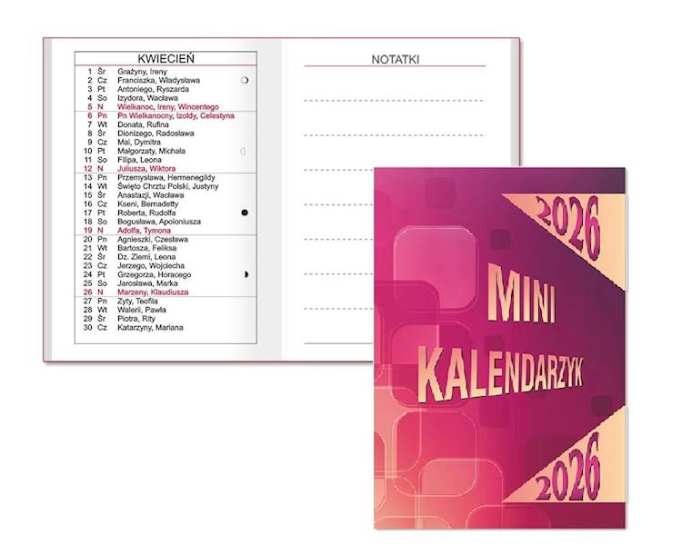 Kalendarz 2026 Sapt SK10 kieszonkowy mini róż