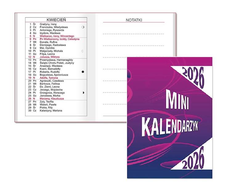 Kalendarz 2026 Sapt SK10 kieszonkowy mini fiolet