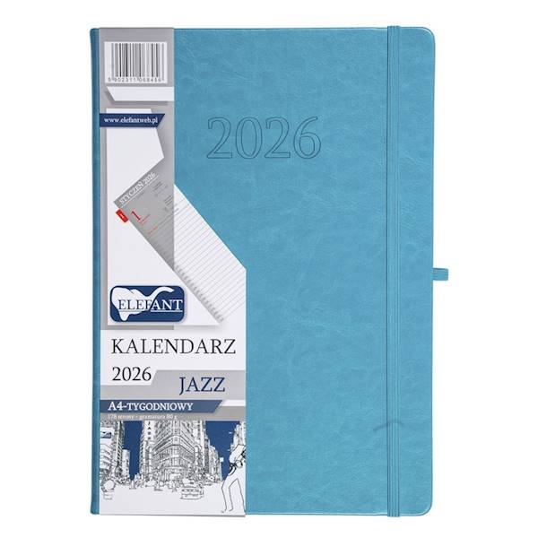 Kalendarz 2026 Elefant A4 Jazz tygodniowy turkus