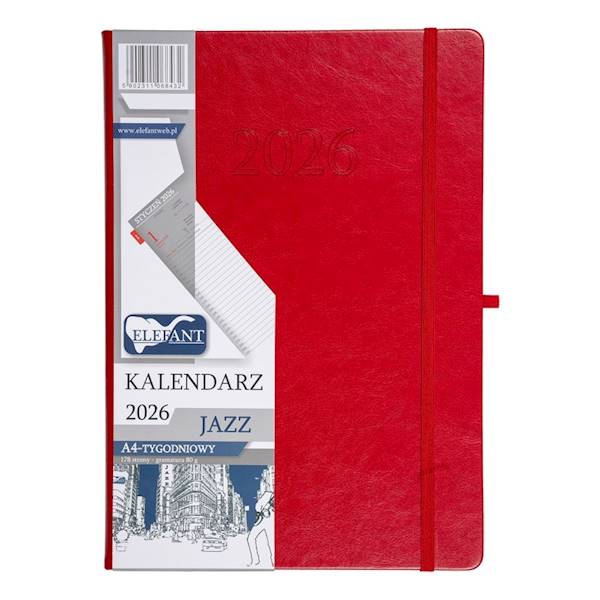 Kalendarz 2026 Elefant A4 Jazz tygodniowy czerwony