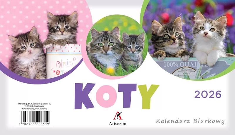 Kalendarz 2026 Artsezon biurkowy 19,5x11 Koty