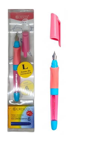 Pióro wieczne First Pen + 6 naboi  L różowo-niebie