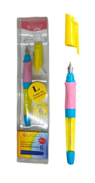 Pióro wieczne First Pen + 6 naboi  L żółto-różowe