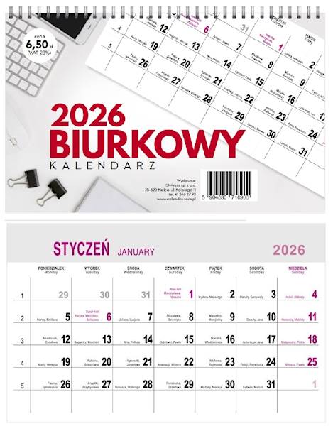 Kalendarz 2026 O-press biurkowy 24x15 miesięczny