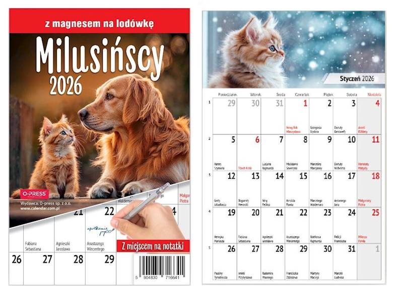 Kalendarz 2026 O-press A5 Miesięczny Milusińscy 