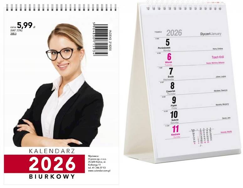 Kalendarz 2026 O-press A5 Biurkowy Pionowy