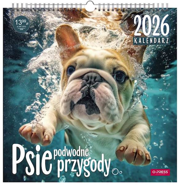 Kalendarz 2026 O-press 33x33 Ścienny Psy pod wodą