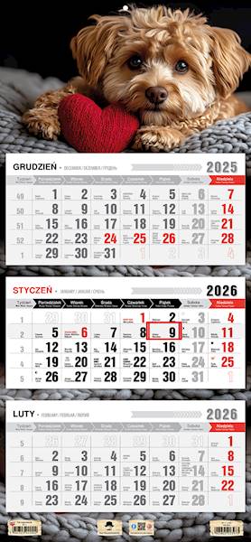 Kalendarz 2026 PK Ścienny Trójdzielny. Piesek