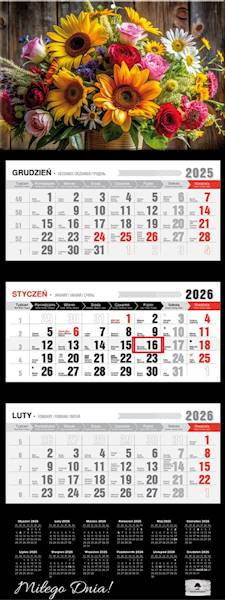 Kalendarz 2026 PK Ścienny Trójdzielny Bukiet
